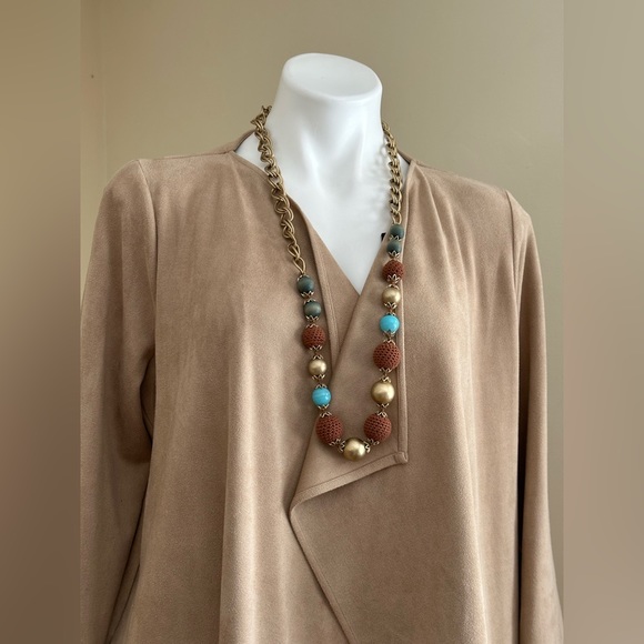 GRETCHEN SCOTT WATERFALL SUEDE LIGHT TAN JACKET, SIZE S - Picture 2 of 13